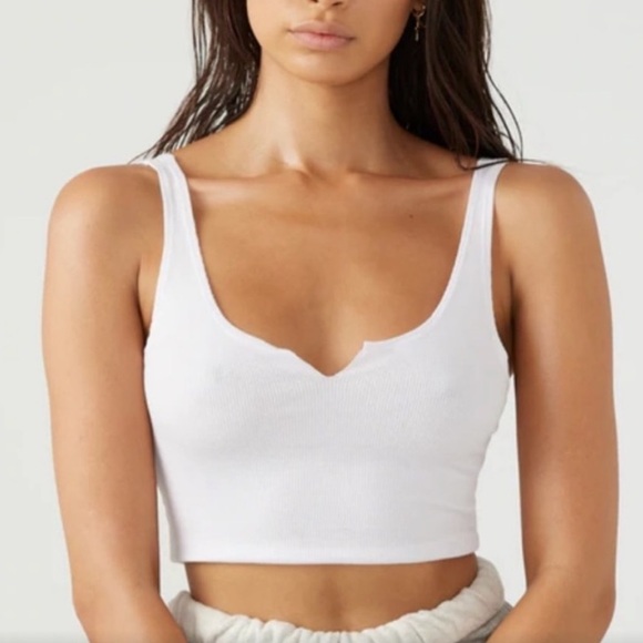 Joah Brown White Ribbed Notch-Neck Tank Crop - Picture 5 of 11